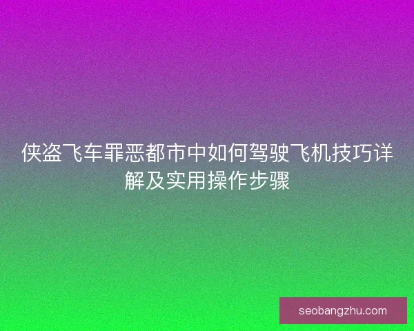侠盗飞车罪恶都市中如何驾驶飞机技巧详解及实用操作步骤 侠盗飞车罪恶都市中如何驾驶飞机技巧详解及实用操作步骤